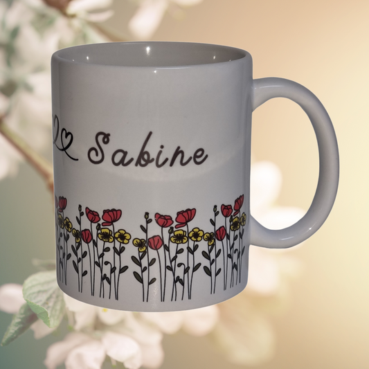 Tasse "Blumenwiese mit Name"